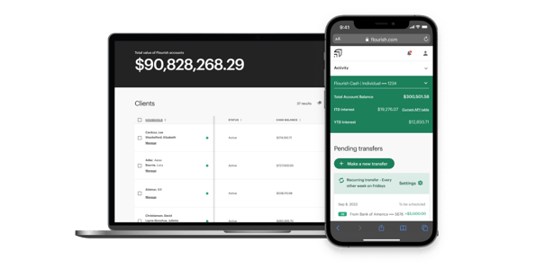 Flourish Cash shown on a laptop and phone