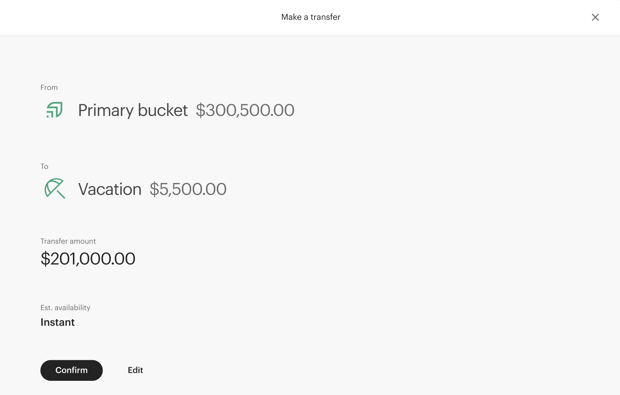 Transferring funds between buckets within the same account.